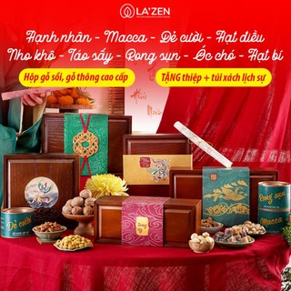 Hộp Quà Tặng GỖ SỒI, GỖ THÔNG hạt dinh dưỡng và quả sấy cao cấp, sang trọng La'zen