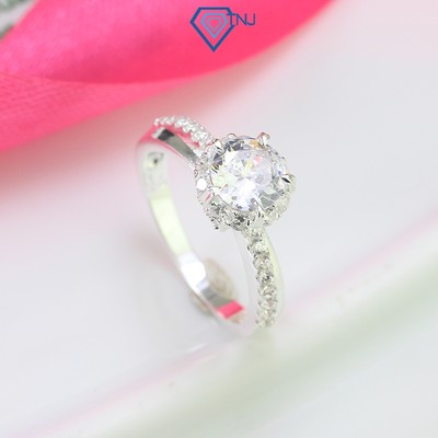 Nhẫn bạc nữ TNJ trụ đá đẹp viền nam đá chéo góc sang trọng tinh tế khắc tên NN0427 - Trang Sức TNJ