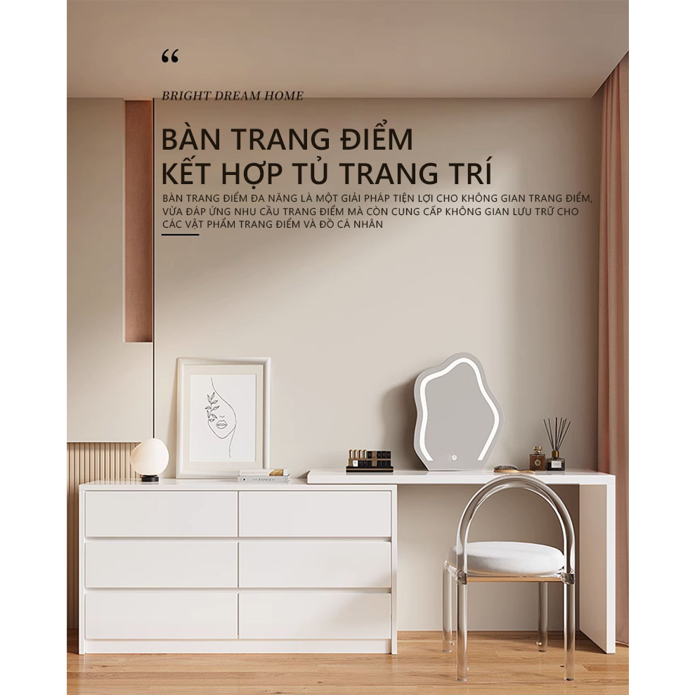 Bàn trang điểm đa năng 6 hộc tủ đồ xoay 90* decor phòng phong cách hiện đại thương hiệu Liliana - LP305