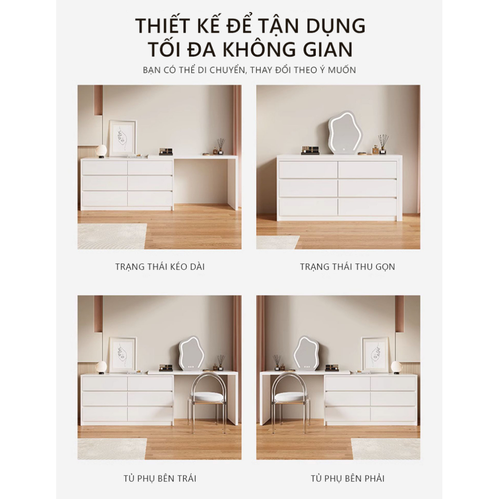 Bàn trang điểm đa năng 6 hộc tủ đồ xoay 90* decor phòng phong cách hiện đại thương hiệu Liliana - LP305