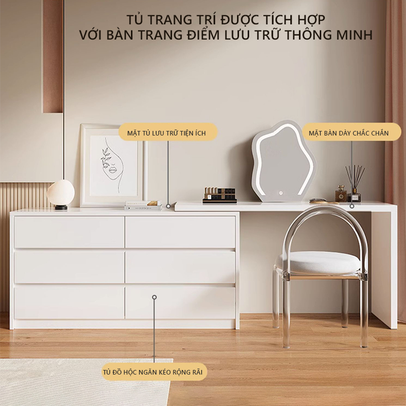 Bàn trang điểm đa năng 6 hộc tủ đồ xoay 90* decor phòng phong cách hiện đại thương hiệu Liliana - LP305