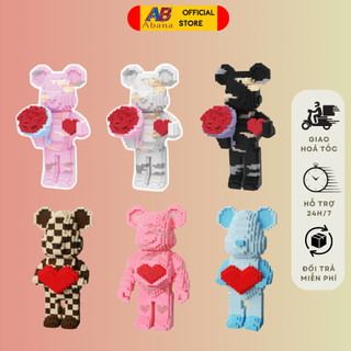 Lego bearbrick 35cm, xếp hình gấu bearbrick abana mẫu tình yêu/trái tim/cầm hoa/vũ trụ/phi hành gia/camel, tặng đèn búa