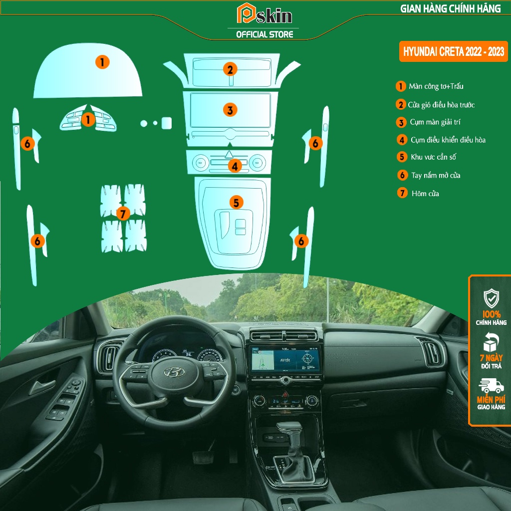 [ Hyundai Creta 2022 - 2023 Bản đặc biệt ] Dán PPF trong suốt bảo vệ nội thất xe Hyundai Creta 2022 