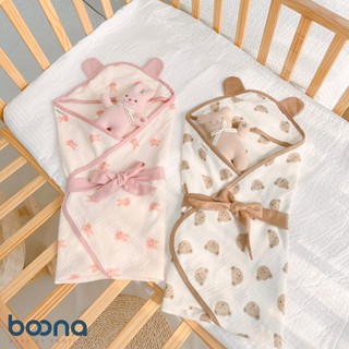 Choàng ủ xô muslin 4 lớp có mũ, kèm đai siêu thoáng mát, mềm mịn cho bé sơ sinh