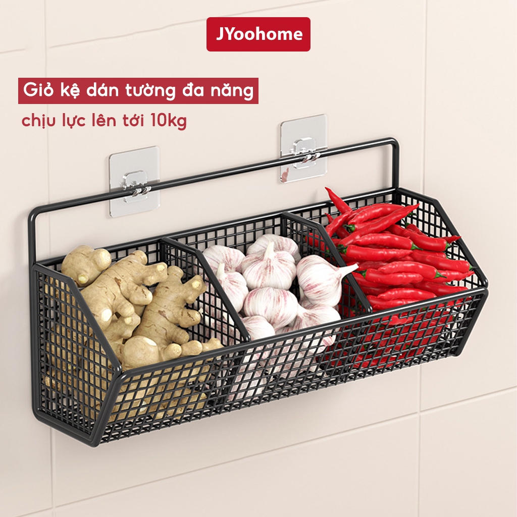 Kệ Đựng Gia Vị Hành Tỏi Dán Tường JYoohome Giá Đựng Đồ Nhà Bếp Có Ngăn Gắn Tường Chịu Tải 10Kg