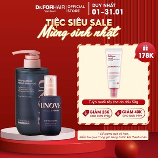 Combo gội dưỡng cải thiện tóc hư tổn nặng DR.FORHAIR Unove Deep Damge Repair Shampoo x Unove Silk Oil
