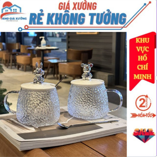   Giá Xưởng HCM  Cốc Thủy Tinh Nắp Gấu Bear Dễ Thương 500ml Tặng Kèm Thìa - Chịu Nhiệt Cao Lên Tới 150 Độ - Ly Thủy Tinh 