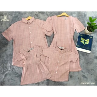 Set Sơ Mi Váy Gia Đình FIGTREE Caro Hồng Mã 158B Siêu Xinh Đón Tết