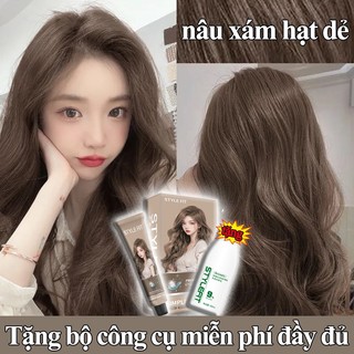  Không làm tổn thương da đầu và lên màu nhanh🎈🎉nâu xám hạt dẻ,Thuốc Nhuộm Tóc ,Màu NÂU SỮA 