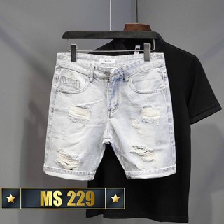 Quần short jean nam màu xanh rách chất bò - quần lửng jean nam co giãn thời trang cao cấp Tp_shop_87 ms255