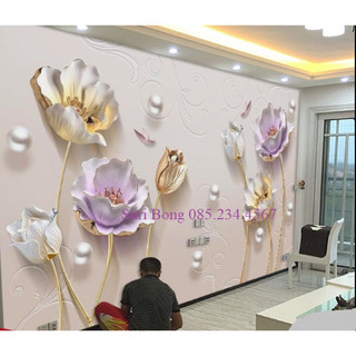 Decal dán tường hoa tím cánh mỏng 3d siêu hot 01