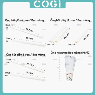 100 Ống hút giấy phi 6 | phi 8 | phi 12 & Ống hút nhựa phi 6  | 8 | 12 dùng 1 lần COGI - có lựa chọn bọc màng