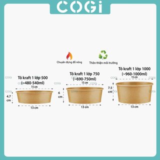 10 Tô giấy KRAFT 750ml | 1000ml | 500ml dùng 1 lần COGI đựng salat, mì ý, bánh bông lan- Có lựa chọn kèm nắp