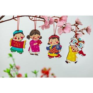 Set treo trang trí tết 10 phụ kiện bằng gỗ 2024, set treo trang trí treo cành đào, cành mai,set gỗ decor tết 5 hình