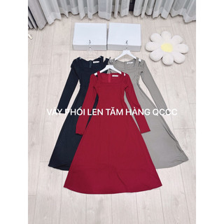 VÁY LEN MIDI CỔ VUÔNG ĐAN