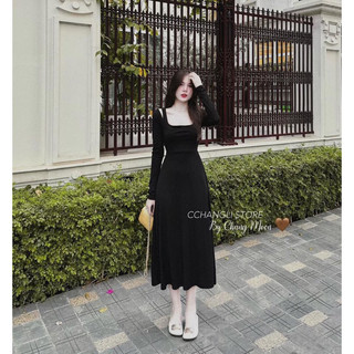 VÁY LEN MIDI CỔ VUÔNG ĐAN