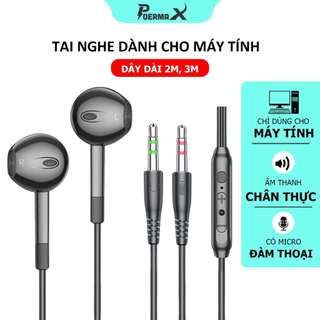  Tai nghe có dây Poermax V6 dành riêng cho máy tính bàn PC tích hợp sẵn micro đàm thoại 