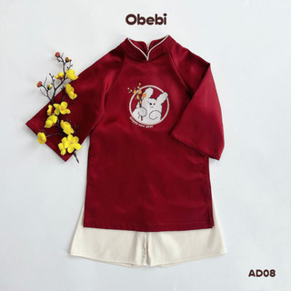 Áo Dài Hồng Phúc Áo Dài Lụa Đỏ Ngọc Trai Tết Cho Bé OBEBI AD08 