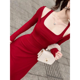 VÁY LEN MIDI CỔ VUÔNG ĐAN
