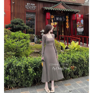 VÁY LEN MIDI CỔ VUÔNG ĐAN