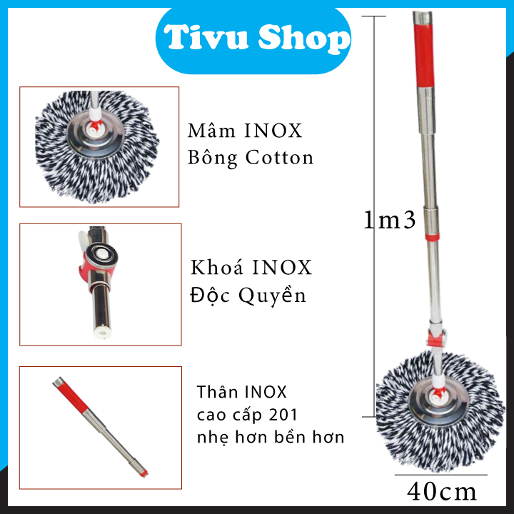 Cây Lau Nhà Thái Xoay Siêu Siêu Nhẹ 360 độ, cây lau tự vắt thông minh, Hàng Cao Cấp loại tốt,Cây và Mâm INOX Cao Cấp