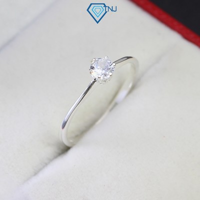 Nhẫn bạc nữ cao cấp viền trơn trụ đá vương miện kết đá 4ly đơn giản khắc tên NN0437 - Trang Sức TNJ