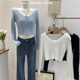 Áo Len Croptop Nữ Tay Dài - Áo len lông thỏ dáng ôm ngắn vải siêu mềm mịn AO025 ICC Official Store Order Taobao