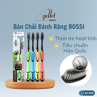Bàn chải đánh răng than tre hoạt tính Bossi, bàn chải đánh răng lông mềm tiêu chuẩn Hàn Quốc làm sạch răng hiệu quả