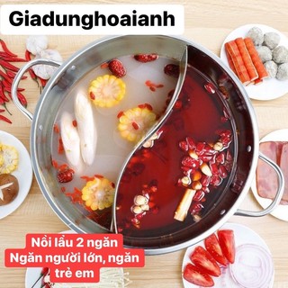 Nồi lẩu 2 ngăn 32cm, nấu được bếp từ nhé có nắp kính (ảnh thật)
