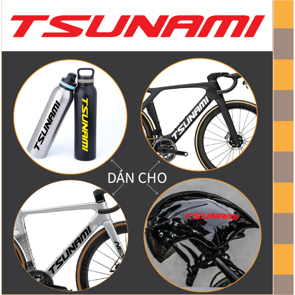 (1 CẶP) Tem Chữ TSUNAMI Dán Trang Trí Xe Đạp, Mũ Đội, Bình Nước Chất Liệu Bám Tốt