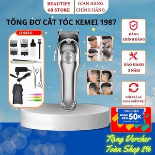 Tông đơ cắt tóc kemei 1987 cao cấp, tông đơ hớt tóc người lớn chuyên nghiệp, thiết kế lưỡi kép, không dây