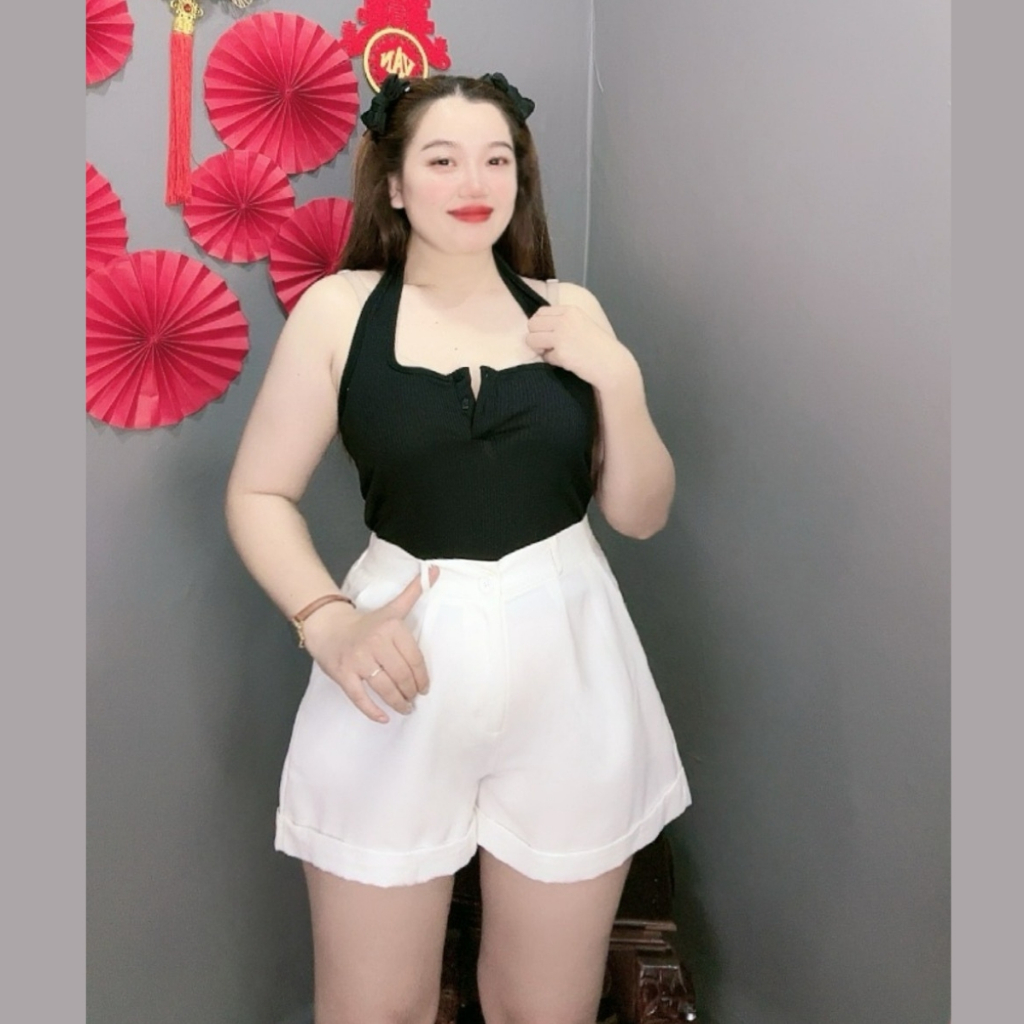 Quần đùi bigsize nữ , Quần short nữ big size lưng thun và khóa kéo ngoại cỡ Q28