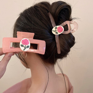 🧚🏻Ganten🧚🏻Kẹp tóc hoa hồng hồng lãng mạn kiểu Pháp Kẹp cá mập thanh lịch
