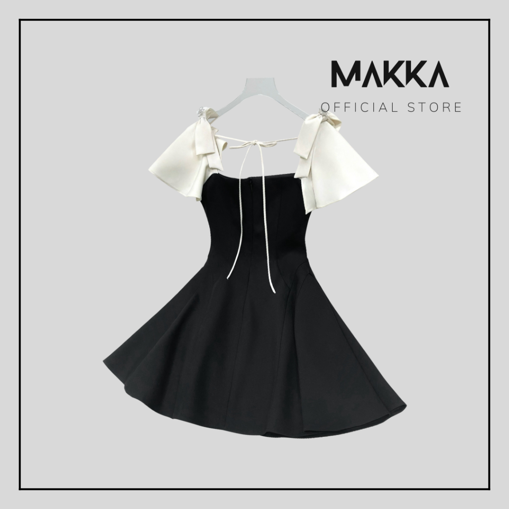 Váy nữ thiết kế MAKKA váy đen dáng xòe thiết kế tay phối kem 5001 | BigBuy360 - bigbuy360.vn