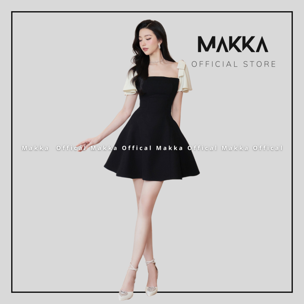 Váy nữ thiết kế MAKKA váy đen dáng xòe thiết kế tay phối kem 5001 | BigBuy360 - bigbuy360.vn