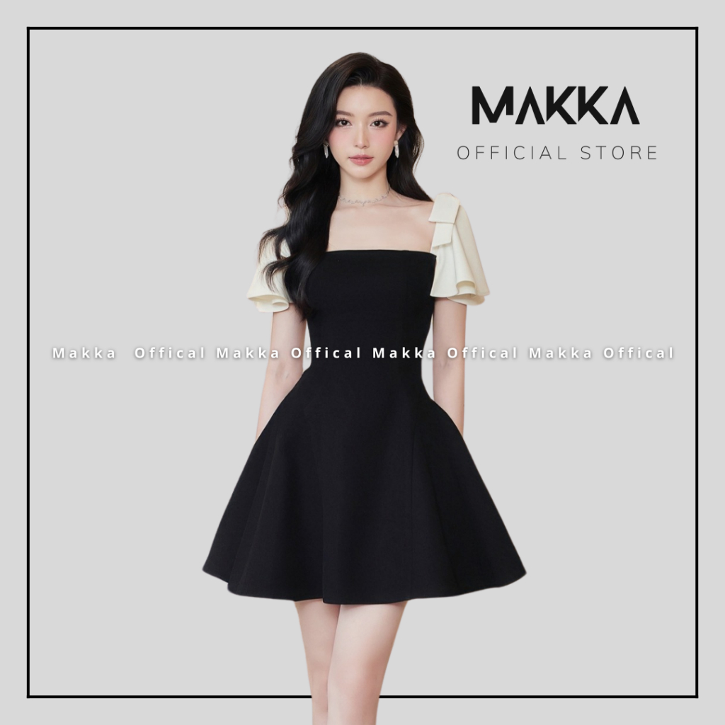 Váy nữ thiết kế MAKKA váy đen dáng xòe thiết kế tay phối kem 5001 | BigBuy360 - bigbuy360.vn