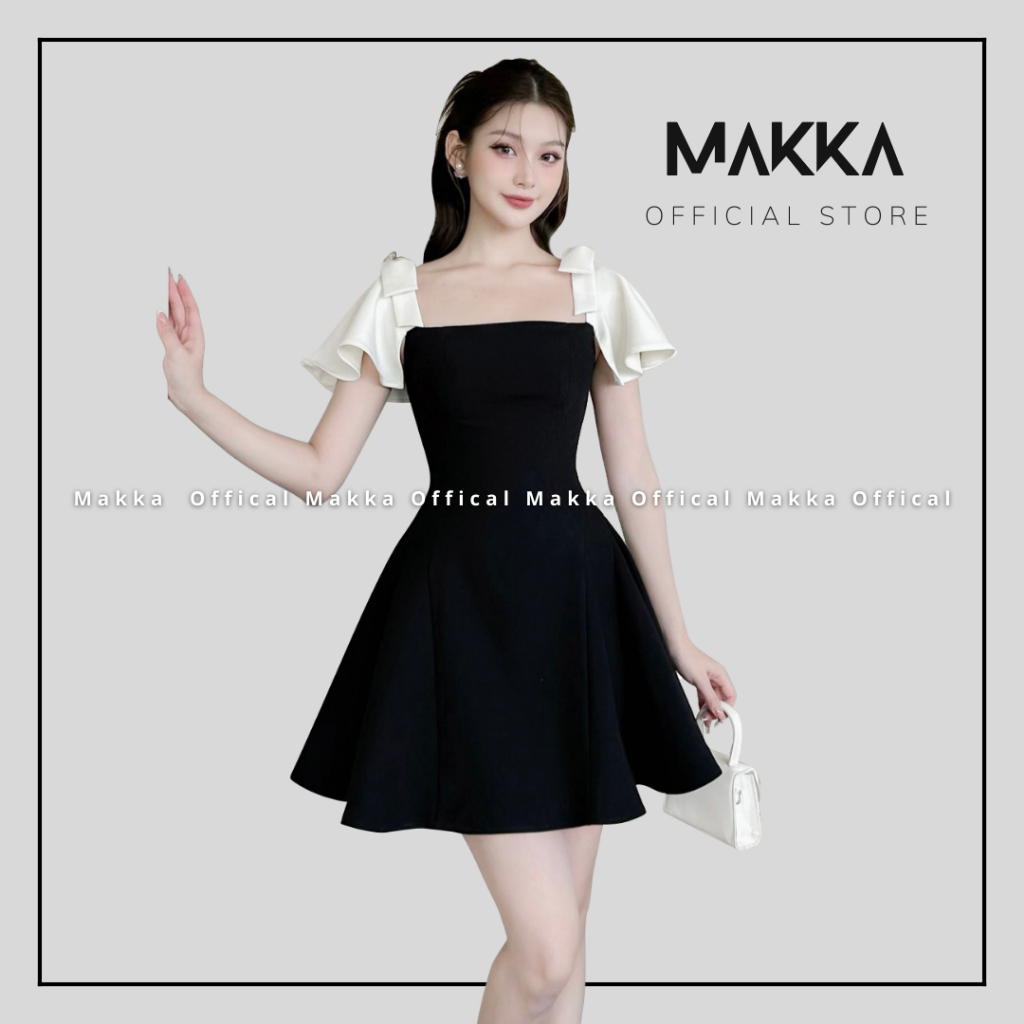 Váy nữ thiết kế MAKKA váy đen dáng xòe thiết kế tay phối kem 5001 | BigBuy360 - bigbuy360.vn