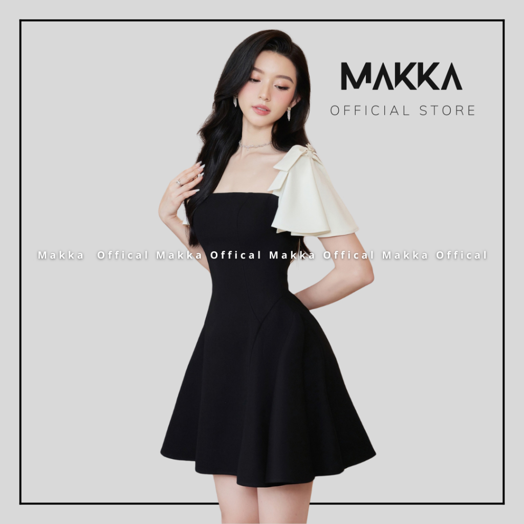 Váy nữ thiết kế MAKKA váy đen dáng xòe thiết kế tay phối kem 5001 | BigBuy360 - bigbuy360.vn