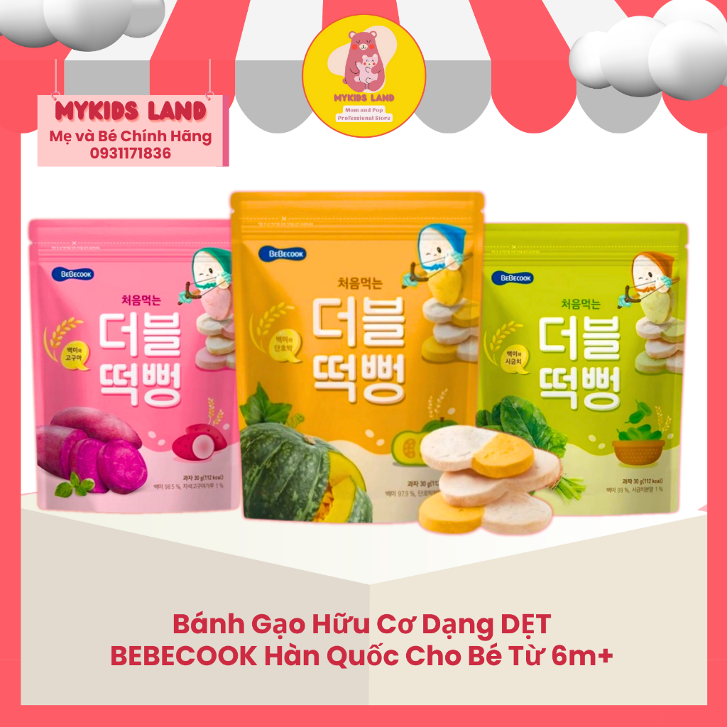 [DATE T12.2024] Bánh Gạo Hữu Cơ Dạng DẸT BEBECOOK Hàn Quốc Cho Bé Ăn Dặm Từ 6m+ gói 30g