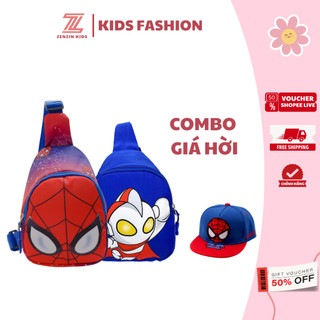 Combo Túi đeo chéo đeo vai kèm Mũ cho bé ZENZIN KIDS hình siêu nhân nhện SPIDER MAN cho bé đi học đi chơi