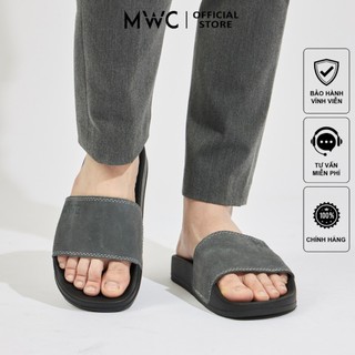Dép nam mwc 7842 - dép nam quai ngang bản to chất liệu da lộn in logo chìm