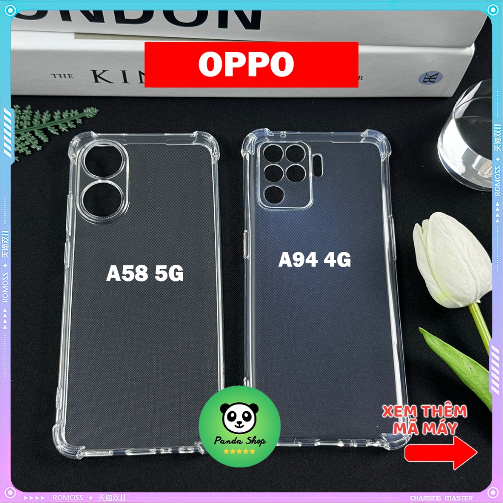 Ốp Oppo A58 5G / A94 4G Bảo Vệ Cam, Chống Sốc, Trong Suốt, Silicon