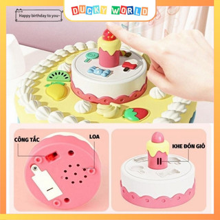 Bộ đồ chơi khuôn đất nặn hình bánh gato phát nhạc happy birthday tặng 24 túi đất sét từ bột lúa mì + dụng cụ làm bếp