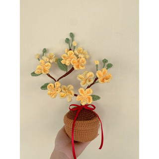 Chậu hoa mai mini bằng len trang trí tết, quà tặng tết