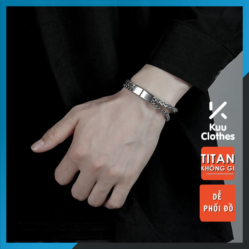 Vòng tay nam lắc tay thời trang màu bạc basic Kuu Clothes phong cách thanh lịch chất liệu titan không gỉ - Vòng Tay Saz