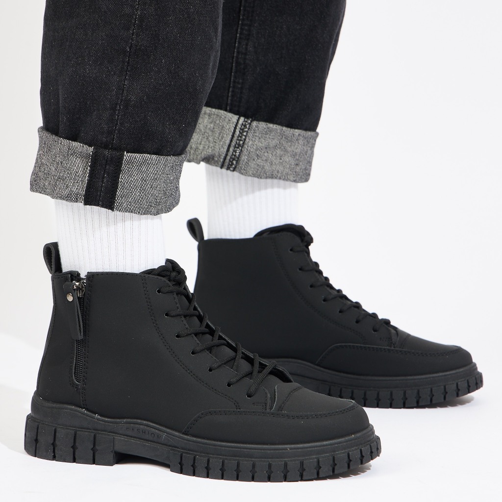 6800 - Boot Nam Cổ Lửng Kiểu Dáng Thắt Dây Kết Hợp Dây Kéo Tiện Lợi