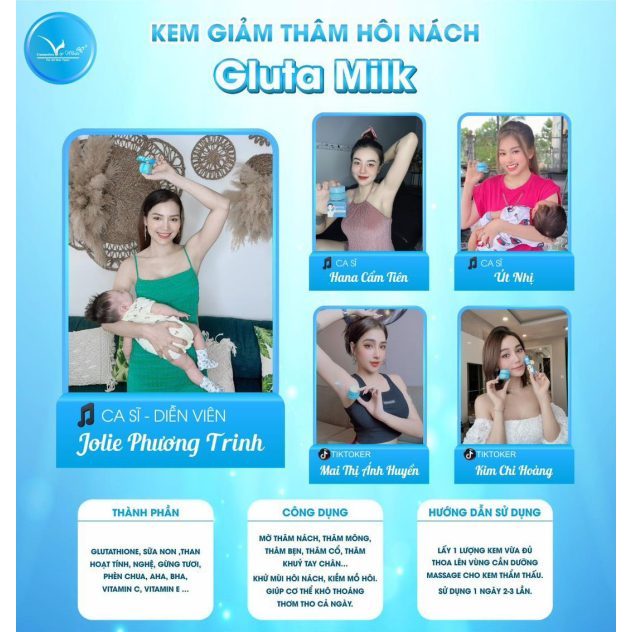 Combo Kem Nách Gluta Milk Giúp Khử Thâm, Trắng Da Vùng Nách