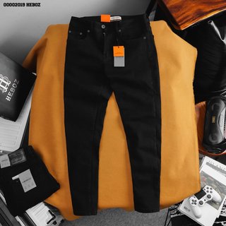 Quần jean đen stretch slim Heboz, quần dài nam trơn chất vải denim co giãn - 00002019