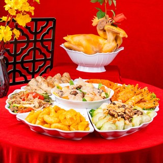 Bộ bát đĩa hoa mặt trời Việt Nhật, Bộ bát đĩa mặt bầy cỗ đẹp mắt, bỗ bát đĩa bầy bánh kẹo mứt tết đẹp mắt