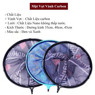 Mặt Vợt Cá Carbon Vành Tròn 30cm 35cm 40cm 45cm Chuyên Câu Đơn Câu Đài Giá Rẻ